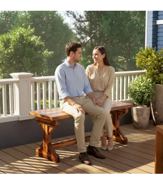 Banco de Jardín de Madera Banco Rústico Exterior de 2 Plazas con Base en Forma de X Carga 240kg 114x40x46cm Carbonizado