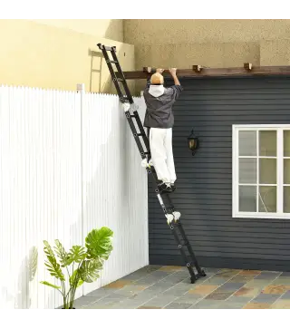 Escalera Multiusos Plegable Escalón Caballete 5 en 1 Portátil con 2 Placas de Plataforma Pie Antideslizante 6 Interruptores Bisa