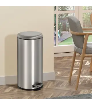 Cubo de Basura con Apertura a Pedal Basurero Automático Cierre Interno Extraíble con Volumen de 30 L Acero Inoxidable Ф29,2x62,9