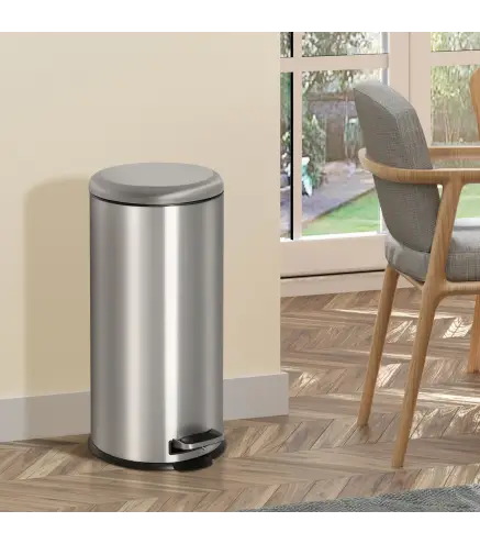 Cubo de Basura con Apertura a Pedal Basurero Automático Cierre Interno Extraíble con Volumen de 30 L Acero Inoxidable Ф2