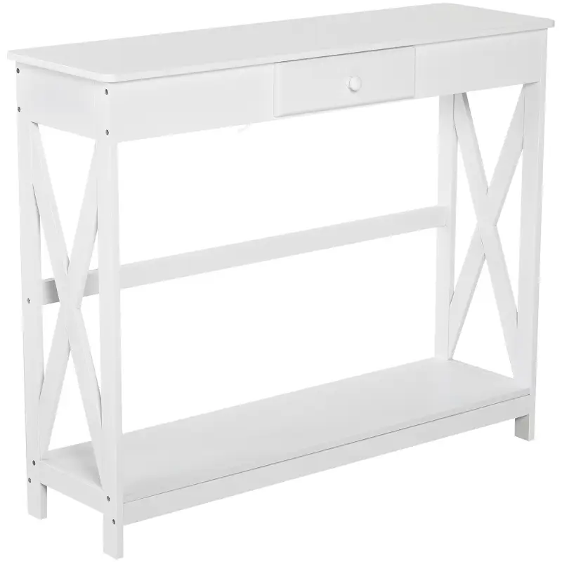 Mesa de Consola de Madera Mesa de Entrada con 1 Cajón y 1 Estante de Almacenaje para Pasillo Salón 100x30x81cm Blanco