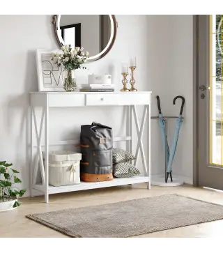 Mesa de Consola de Madera Mesa de Entrada con 1 Cajón y 1 Estante de Almacenaje para Pasillo Salón 100x30x81cm Blanco