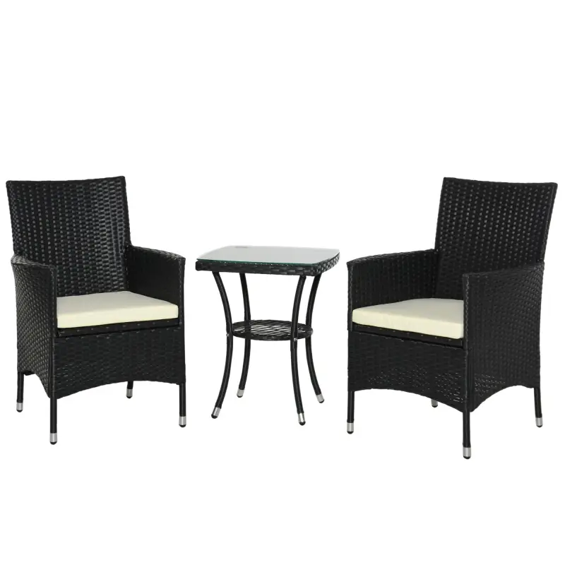 Conjunto de Muebles para Jardín Juegos de Muebles de Ratán Incluye 1 Mesa y 2 Sillones con Cojines Estructura de Metal para Terr