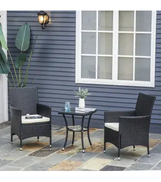 Conjunto de Muebles para Jardín Juegos de Muebles de Ratán Incluye 1 Mesa y 2 Sillones con Cojines Estructura de Metal para Terr