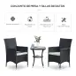 Conjunto de Muebles para Jardín Juegos de Muebles de Ratán Incluye 1 Mesa y 2 Sillones con Cojines Estructura de Metal para Terr