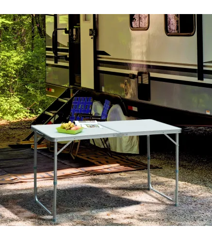 Mesa de Camping Plegable convertible en Maleta Altura Regulable para Picnic 120x60x54-70 cm con Encimera de MDF Marco de Alumini
