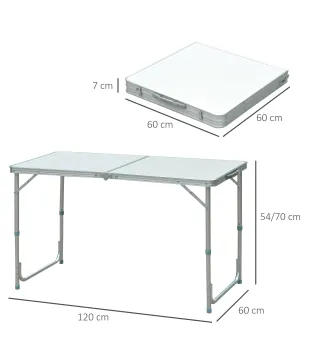 Mesa de Camping Plegable convertible en Maleta Altura Regulable para Picnic 120x60x54-70 cm con Marco de Aluminio