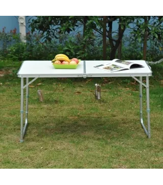 Mesa de Camping Plegable convertible en Maleta Altura Regulable para Picnic 120x60x54-70 cm con Marco de Aluminio