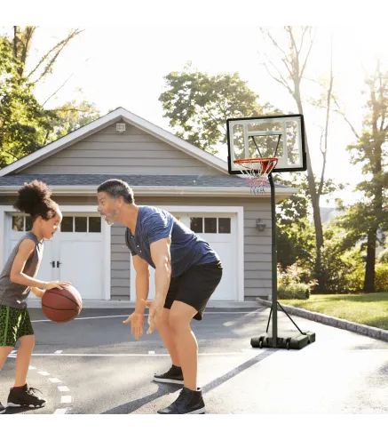 Canasta de Baloncesto con Soporte de Ruedas Aro de Basket Ajustable en Altura con Base Rellenable 90x165x302-352cm Negro