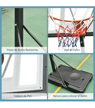 Canasta de Baloncesto con Soporte de Ruedas Aro de Basket Ajustable en Altura con Base Rellenable 90x165x302-352cm Negro