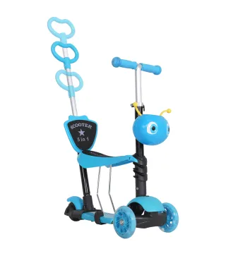 3 en 1 Patinete para Niños de +18 Meses Scooter de 3 Ruedas con Asiento Extraíble Manillar Mango de Empuje Altura Ajustable 62x2