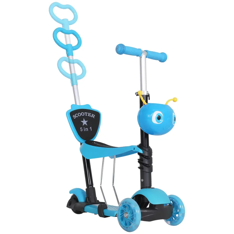 3 en 1 Patinete para Niños de +18 Meses Scooter de 3 Ruedas con Asiento Extraíble Manillar Mango de Empuje Altura Ajustable 62x2