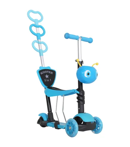 3 en 1 Patinete para Niños de +18 Meses Scooter de 3 Ruedas con Asiento Extraíble Manillar Mango de Empuje Altura Ajustable 62x2