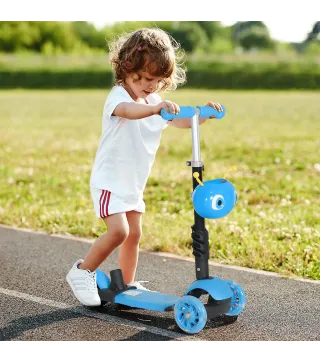 3 en 1 Patinete para Niños de +18 Meses Scooter de 3 Ruedas con Asiento Extraíble Manillar Mango de Empuje Altura Ajustable 62x2