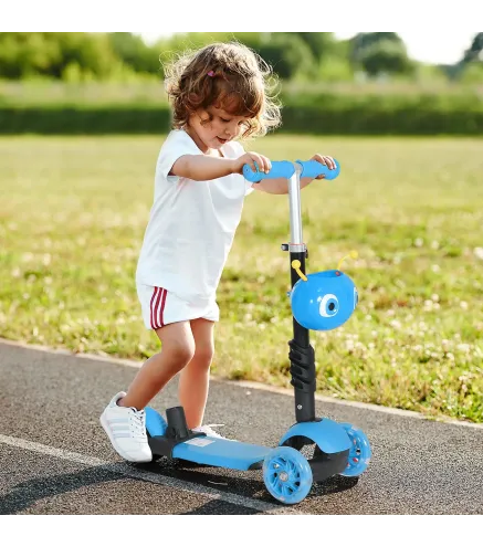 3 en 1 Patinete para Niños de +18 Meses Scooter de 3 Ruedas con Asiento Extraíble Manillar Mango de Empuje Altura Ajustable 62x2