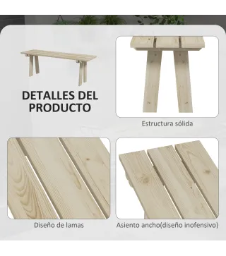 Banco de Madera de 2 Plazas Carga 220 kg Banco de Exterior para Jardín Patio Terraza 130x38x45 cm Natural