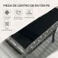 Mesa de Jardín de Ratán PE Cuadrada 50x50x45 cm con Estante Encimera de Cristal y Marco de Acero Carga 30 kg Gris
