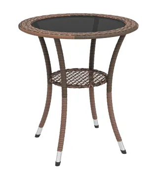 Mesa de Jardín Redonda Ø64x71 cm con Estante Marco de Acero y Encimera de Cristal Carga 50 kg para Terraza Patio Marrón