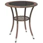 Mesa de Jardín Redonda Ø64x71 cm con Estante Marco de Acero y Encimera de Cristal Carga 50 kg para Terraza Patio Marrón