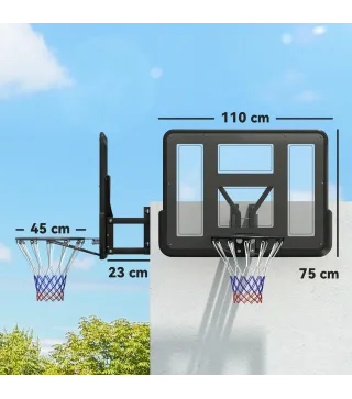 Canasta de Baloncesto de Pared Tablero de Baloncesto con Panel Irrompible para Interior y Exterior 110x23x75 cm Negro