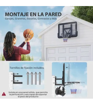 Canasta de Baloncesto de Pared Tablero de Baloncesto con Panel Irrompible para Interior y Exterior 110x23x75 cm Negro