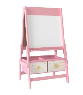 Pizarra Infantil Caballete 3 en 1 Caballete de Pintura para Niños de Doble Cara con Rollo de Papel y Cestas Rosa