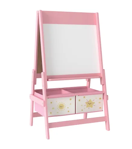 Pizarra Infantil Caballete 3 en 1 Caballete de Pintura para Niños de Doble Cara con Rollo de Papel y Cestas Rosa