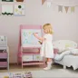 Pizarra Infantil Caballete 3 en 1 Caballete de Pintura para Niños de Doble Cara con Rollo de Papel y Cestas Rosa