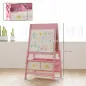 Pizarra Infantil Caballete 3 en 1 Caballete de Pintura para Niños de Doble Cara con Rollo de Papel y Cestas Rosa