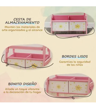 Pizarra Infantil Caballete 3 en 1 Caballete de Pintura para Niños de Doble Cara con Rollo de Papel y Cestas Rosa