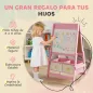 Pizarra Infantil Caballete 3 en 1 Caballete de Pintura para Niños de Doble Cara con Rollo de Papel y Cestas Rosa