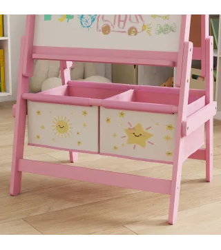 Pizarra Infantil Caballete 3 en 1 Caballete de Pintura para Niños de Doble Cara con Rollo de Papel y Cestas Rosa