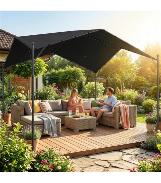 Pérgola de Jardín 3x3 m con Dosel UPF30+ Estructura de Metal Galvanizado Techo Inclinado Pabellón para Exterior Gris