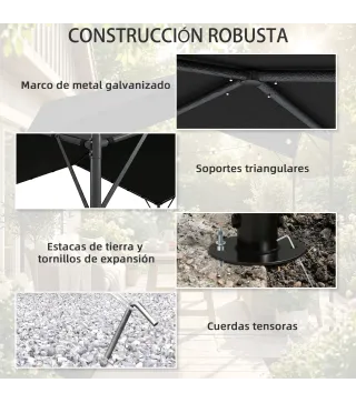 Pérgola de Jardín 3x3 m con Dosel UPF30+ y Estructura Metálica, Gris