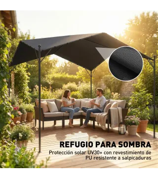 Pérgola de Jardín 3x3 m con Dosel UPF30+ y Estructura Metálica, Gris