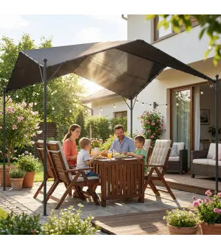 Pérgola de Jardín 3x3 m con Dosel UPF30+ y Estructura Metálica, Gris