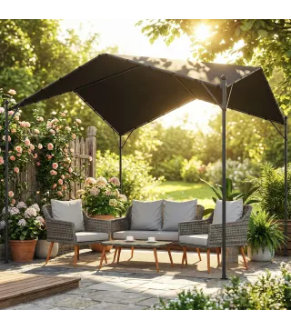 Pérgola de Jardín 3x3 m con Dosel UPF30+ y Estructura Metálica, Gris