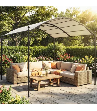 Pérgola de Jardín 3x3 m con Dosel UV30+ Estructura de Metal Galvanizado Techo Arqueado Pabellón para Exterior Crema