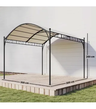 Pérgola de Jardín 3x3 m con Dosel UV30+ Estructura de Metal Galvanizado Techo Arqueado Pabellón para Exterior Crema