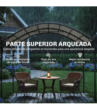 Pérgola de Jardín 3x3 m con Dosel UV30+ Estructura de Metal Galvanizado Techo Arqueado Pabellón para Exterior Crema
