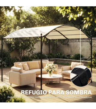 Pérgola de Jardín 3x3 m con Dosel UV30+ Estructura de Metal Galvanizado Techo Arqueado Pabellón para Exterior Crema