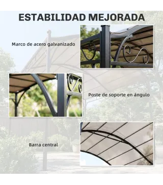 Pérgola de Jardín 3x3 m con Dosel UV30+ Estructura de Metal Galvanizado Techo Arqueado Pabellón para Exterior Crema