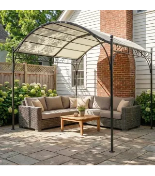 Pérgola de Jardín 3x3 m con Dosel UV30+ Estructura de Metal Galvanizado Techo Arqueado Pabellón para Exterior Crema