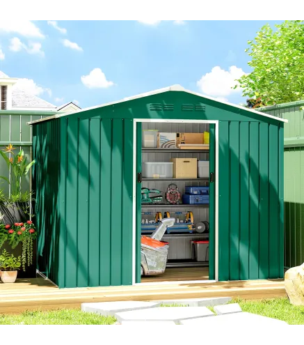 Cobertizo de Jardín Exterior 3,6 m² 236x171x191 cm con Puertas Correderas y Ranuras de Ventilación Verde