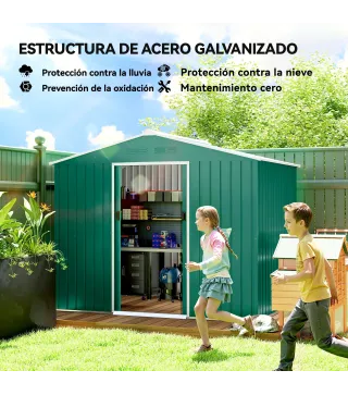 Cobertizo de Jardín Exterior 3,6 m² 236x171x191 cm con Puertas Correderas y Ranuras de Ventilación Verde
