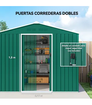 Cobertizo de Jardín Exterior 3,6 m² 236x171x191 cm con Puertas Correderas y Ranuras de Ventilación Verde