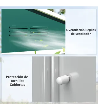 Cobertizo de Jardín Exterior 3,6 m² 236x171x191 cm con Puertas Correderas y Ranuras de Ventilación Verde