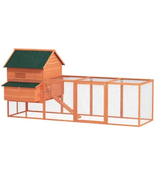 Gallinero de Madera Grande Exterior con 2 Nidos Corral Techo Asfáltico Bandeja Extraíble y Rampa 347x160x150 cm Naranja