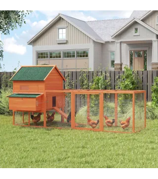 Gallinero de Madera Grande Exterior con 2 Nidos Corral Techo Asfáltico Bandeja Extraíble y Rampa 347x160x150 cm Naranja