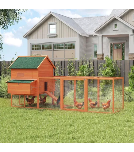 Gallinero de Madera Grande Exterior con 2 Nidos Corral Techo Asfáltico Bandeja Extraíble y Rampa 347x160x150 cm Naranja
